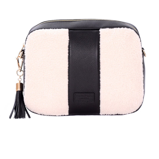 END OF LINE City Plus Faux Fleece & Leather Bag Black