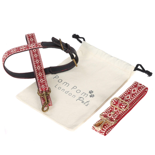 Collar, Lead & Bag Strap Set - Cranberry LARGE