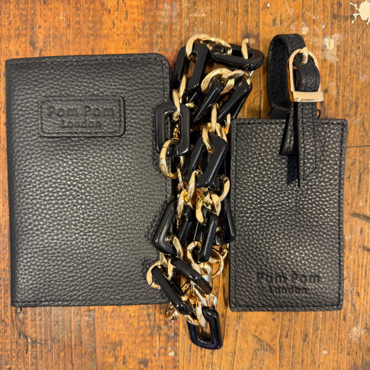 END OF LINE Black Passport, Luggage Tag & Gold Chain Bundle