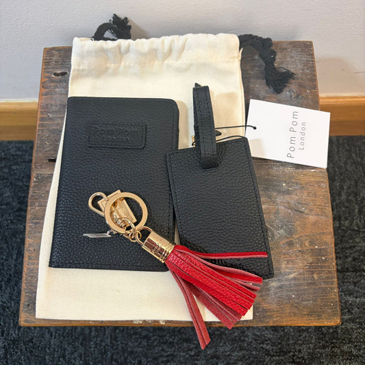 END OF LINE Black Passport, Luggage Tag & Keyring Bundle